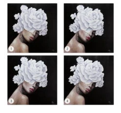 Tableau Peint à La Main 'Queen Of Roses' 80x80cm | Avec Certificat D'authenticité -Magasin De Rénovation Domiciliaire kl06174 frau schwarz weiss acryl gemaelde acryl bilder leinwandbilder moderne kunst 08