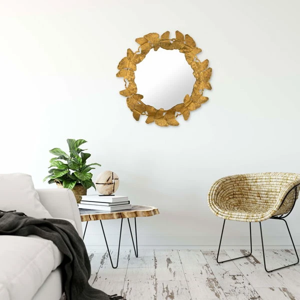 Miroir Mural En Métal 'Ginkgo Wreath' 80x80x5cm 4 Miroir Mural En Métal 'Ginkgo Wreath' 80x80x5cm – Image 2