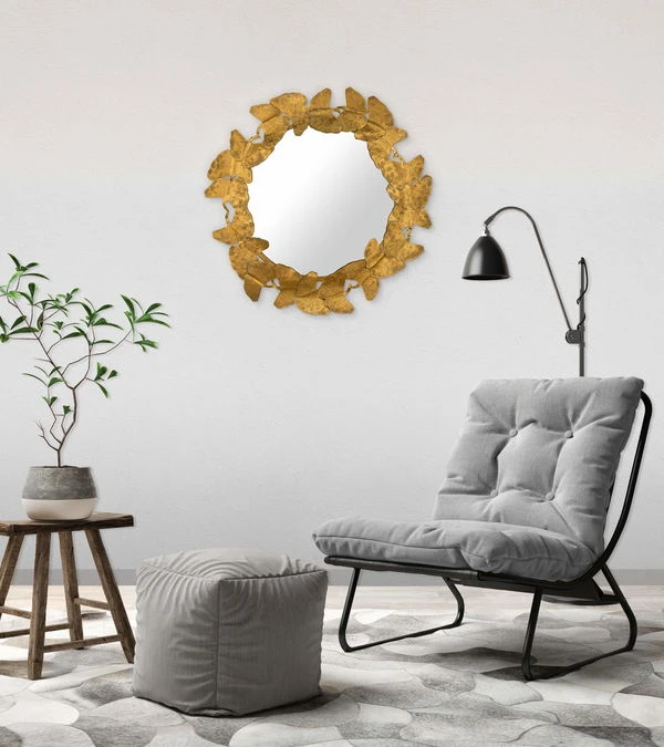 Miroir Mural En Métal 'Ginkgo Wreath' 80x80x5cm 5 Miroir Mural En Métal 'Ginkgo Wreath' 80x80x5cm – Image 3
