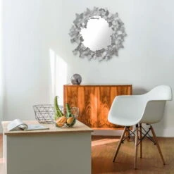 Miroir Mural En Métal 'Butterfly Flight' 63x63x4cm -Magasin De Rénovation Domiciliaire kl06243 schmetterlinge wandspiegel silber wandspiegel spiegel metall deko spiegel 03