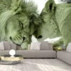 Papier Peint 'Lion Tenderness (Green)' -Magasin De Rénovation Domiciliaire kl13167 tier tapeten grau gruen tapete wandtapete designtapete 3d tapete fototapete 01
