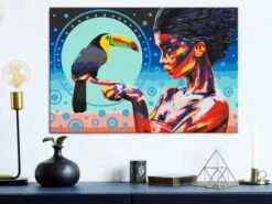 Peinture Par Numéros Adultes 'Girl With A Toucan' -Magasin De Rénovation Domiciliaire kl29367 malen nach zahlen bunt malen nach zahlen erwachsene diy malen nach zahlen leinwand malen nach zahlen moderne kunst 02